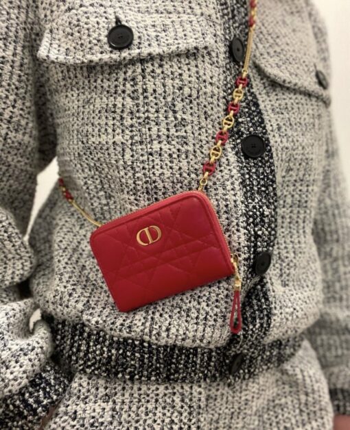 CHRISTIAN DIOR Lambskin Cannage Mini Caro Zipped Pouch Raspberry