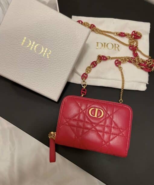 CHRISTIAN DIOR Lambskin Cannage Mini Caro Zipped Pouch Raspberry - Image 12