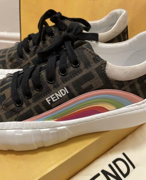 FENDI Jacquard FF Rainbow Ladies Fendi Force Low-Top Sneakers Tobacco Black White Multicolour (Size 39) - Image 14