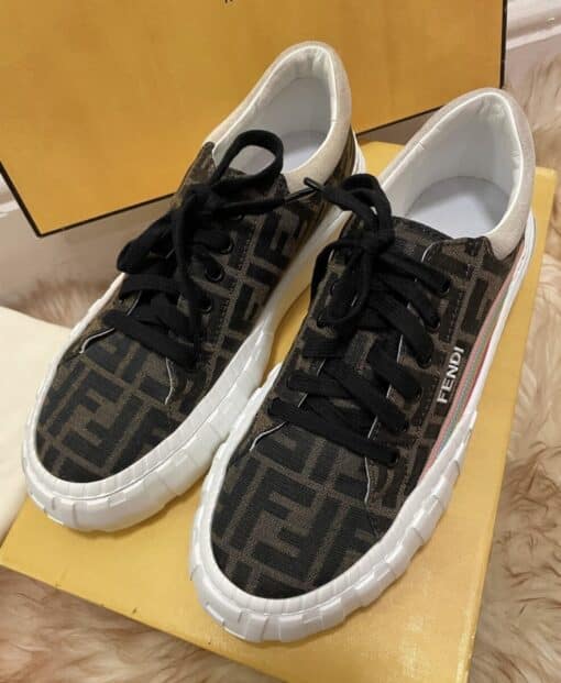 FENDI Jacquard FF Rainbow Ladies Fendi Force Low-Top Sneakers Tobacco Black White Multicolour (Size 39) - Image 13