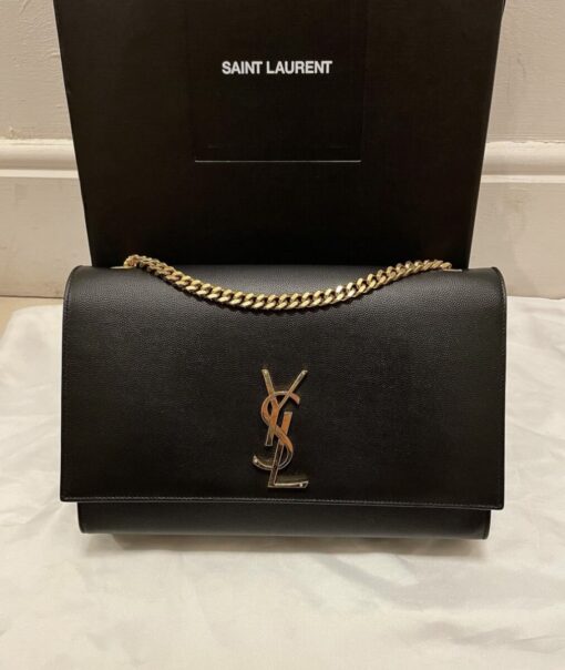 YSL Grain De Poudre Large Classic Monogram Kate Satchel Black