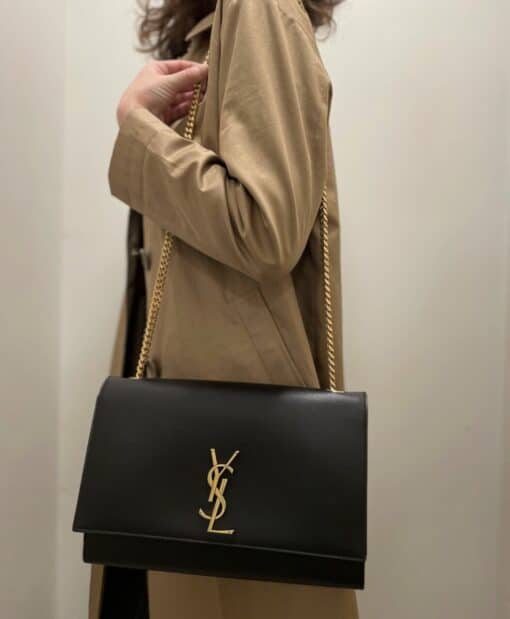 YSL Grain De Poudre Large Classic Monogram Kate Satchel Black - Image 11