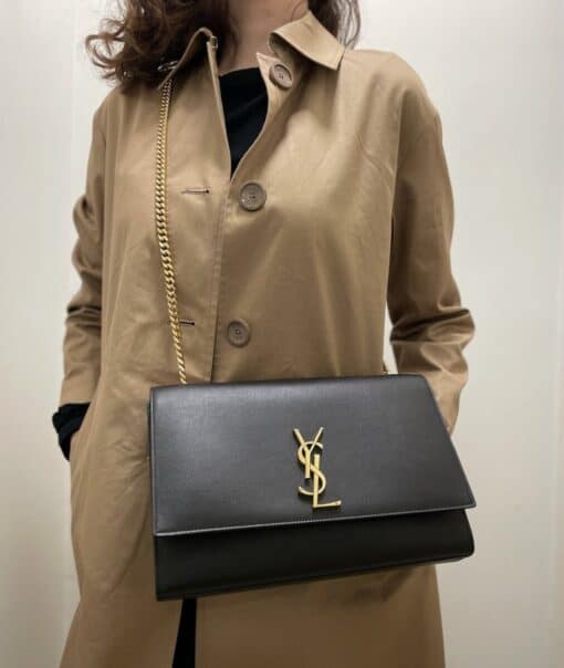 YSL Grain De Poudre Large Classic Monogram Kate Satchel Black - Image 12