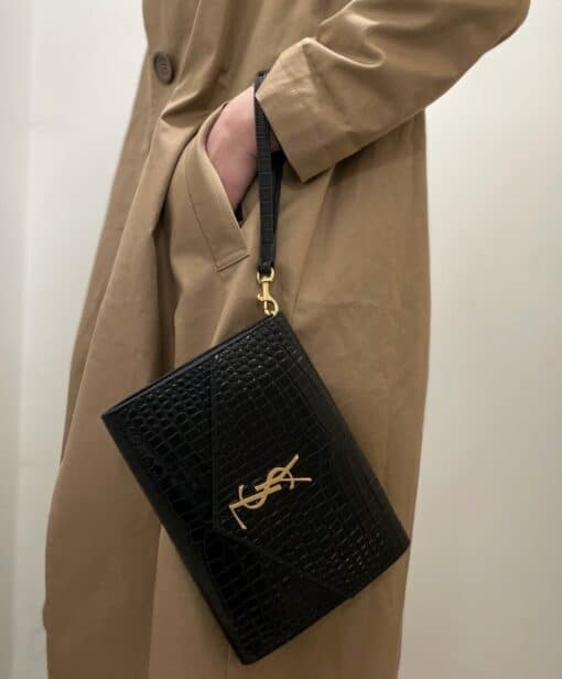 SAINT LAURENT Calfskin Monogram Cassandre Flap Pouch in Black - Image 12
