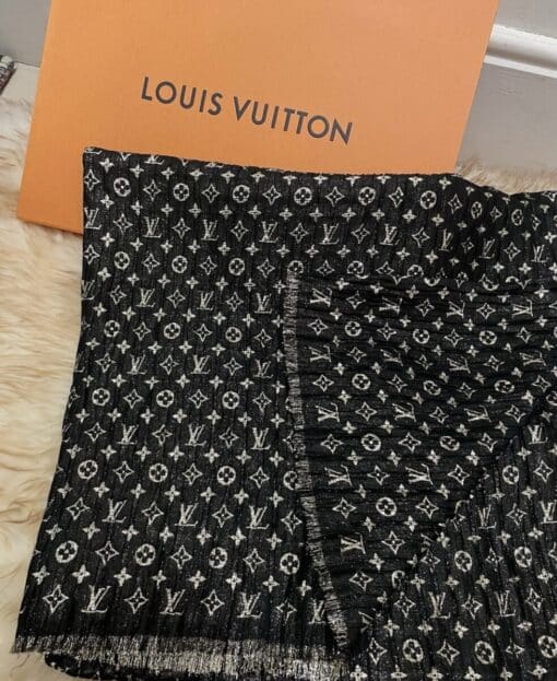Louis Vuitton Silk Monogram So Glitter Shawl/Scarf In Black and Gold
