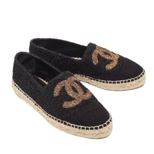 Chanel Black Tweed CC Cap Toe Espadrille Flats (Size 36) - Image 3