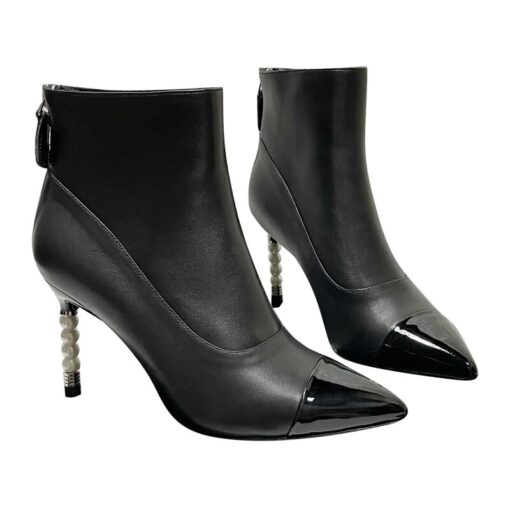 Chanel Black Leather Pearl CC Ankle Boots (Size 36) - Image 3