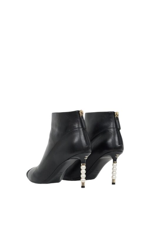 Chanel Black Leather Pearl CC Ankle Boots (Size 36)