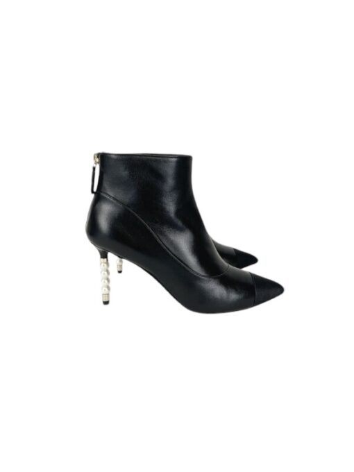 Chanel Black Leather Pearl CC Ankle Boots (Size 36) - Image 5