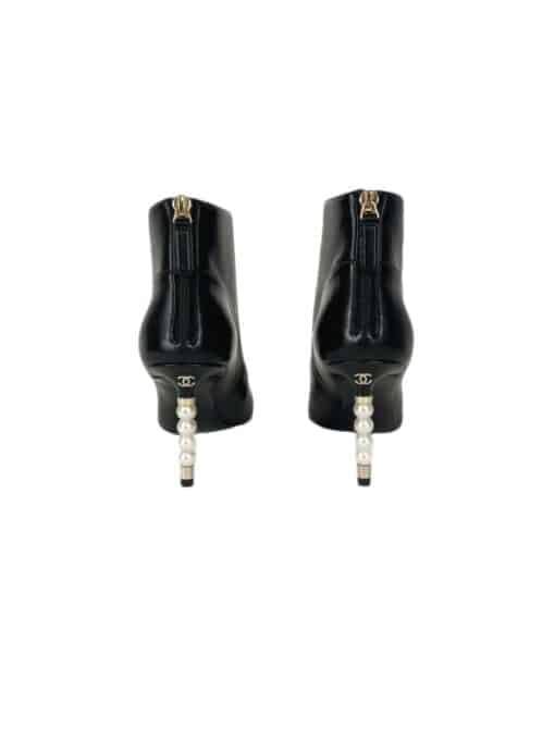 Chanel Black Leather Pearl CC Ankle Boots (Size 36) - Image 2