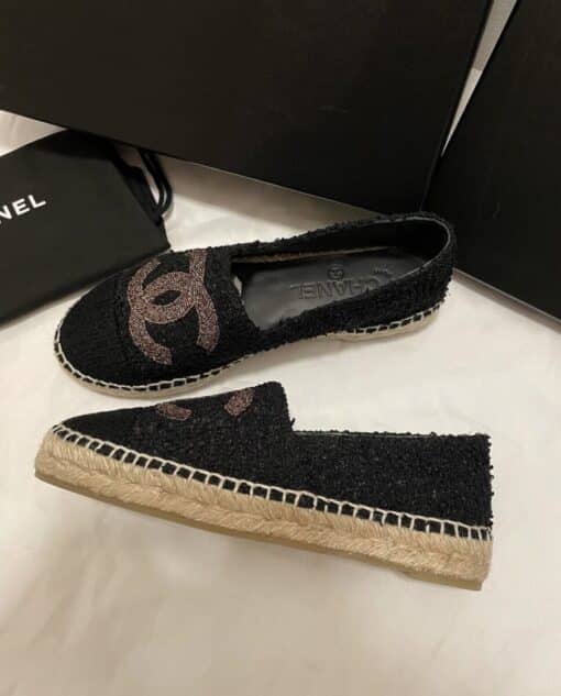 Chanel Black Tweed CC Cap Toe Espadrille Flats (Size 36) - Image 8