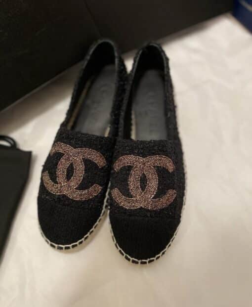 Chanel Black Tweed CC Cap Toe Espadrille Flats (Size 36) - Image 9
