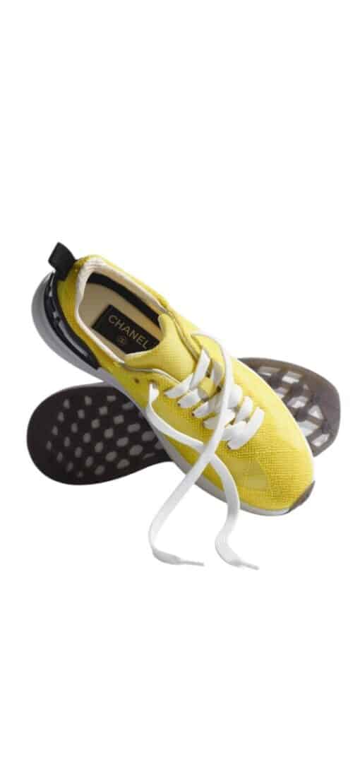 CHANEL Embroidery Mesh Yellow Low Top Sneakers (Size 36)