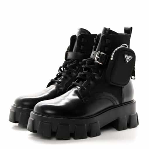 PRADA Spazzolato Rois Nylon Metal Triangle Logo Monolith Pouch Pocket 55mm Boots in Black (Size 39) - Image 7