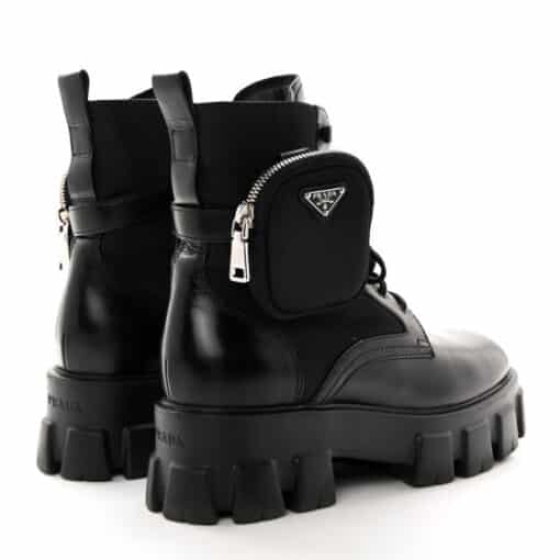PRADA Spazzolato Rois Nylon Metal Triangle Logo Monolith Pouch Pocket 55mm Boots in Black (Size 39) - Image 8