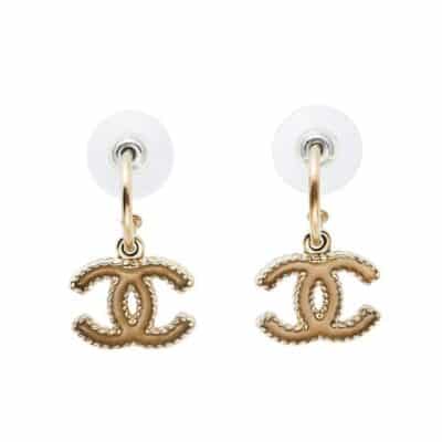 Chanel Pale Gold Tone Enamel CC Drop Earrings