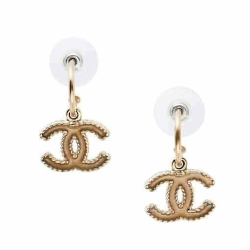 Chanel Pale Gold Tone Enamel CC Drop Earrings - Image 5
