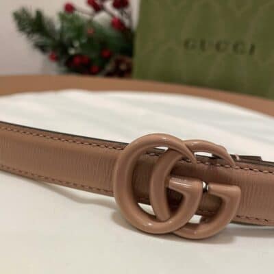 GUCCI Azalea Calfskin Enamel Monochrome Double G 20mm Belt 100 40 Camelia
