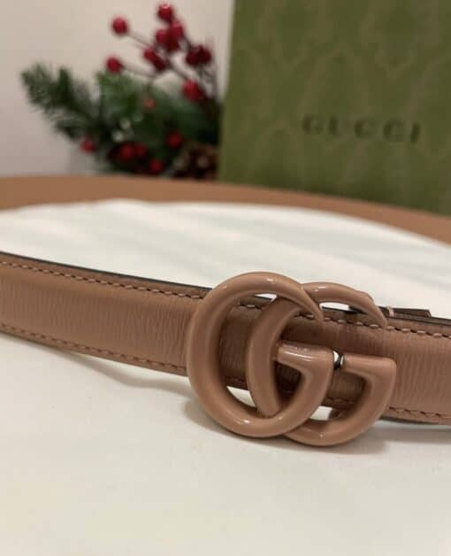 GUCCI Azalea Calfskin Enamel Monochrome Double G 20mm Belt 100 40 Camelia