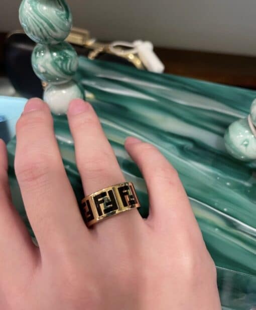 Fendi Forever Fendi Ring Black / Gold Brass M (54mm) - Image 6