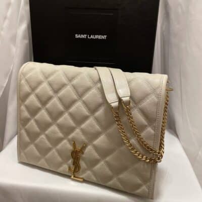 SAINT LAURENT Lambskin Quilted leather Becky Chain Bag Crema Soft.