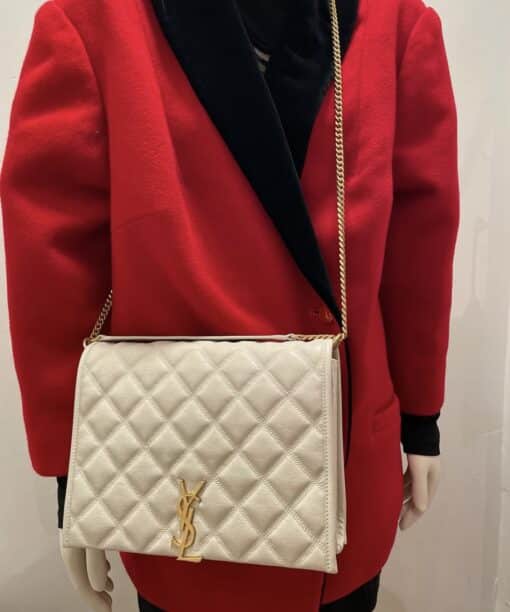 SAINT LAURENT Lambskin Quilted leather Becky Chain Bag Crema Soft. - Image 19
