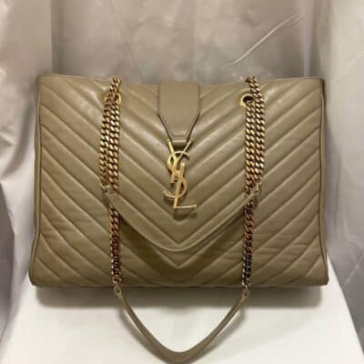 SAINT LAURENT Lambskin Matelasse Chevron Tote Bag