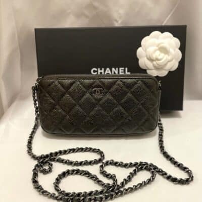 CHANEL Caviar Quilted Mini Crossbody Bag with Chain Dark Charcoal