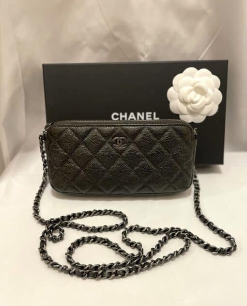 CHANEL Caviar Quilted Mini Crossbody Bag with Chain Dark Charcoal