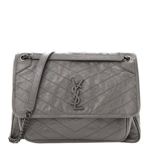 SAINT LAURENT Calfskin Matelasse Monogram Large Niki Chain Satchel in Gray Shoulder/ Crossbody Bag - Image 10