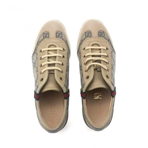 Gucci Beige GG Canvas and Leather Low-Top Sneakers (Size 37) - Image 4