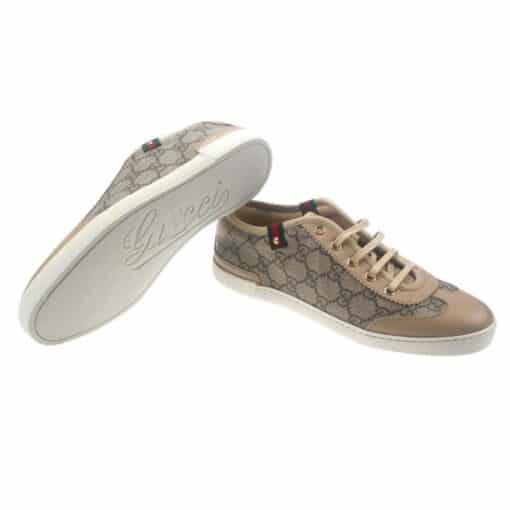Gucci Beige GG Canvas and Leather Low-Top Sneakers (Size 37) - Image 2