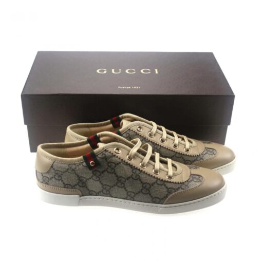 Gucci Beige GG Canvas and Leather Low-Top Sneakers (Size 37)