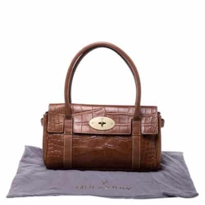 Mulberry Brown Croc Embossed Leather East West Bayswater Satchel