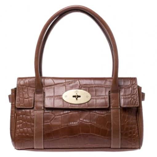 Mulberry Brown Croc Embossed Leather East West Bayswater Satchel - Image 3
