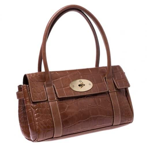 Mulberry Brown Croc Embossed Leather East West Bayswater Satchel - Image 8