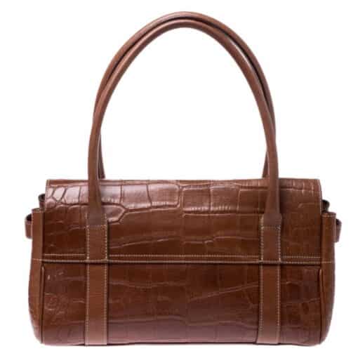 Mulberry Brown Croc Embossed Leather East West Bayswater Satchel - Image 9