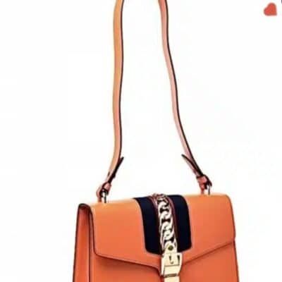 Gucci Orange Small Leather Web Chain Sylvie Shoulder Bag