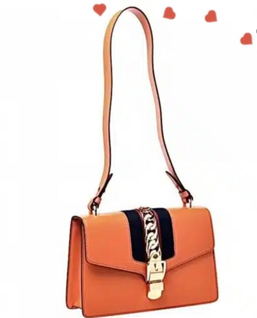 Gucci Orange Small Leather Web Chain Sylvie Shoulder Bag