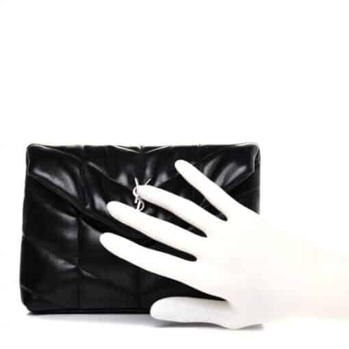 SAINT LAURENT Lambskin Monogram Loulou Puffer Pouch Clutch in Black - Image 13