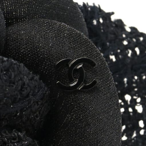 CHANEL Tweed Fabric Camellia Pin Brooch Black - Image 3
