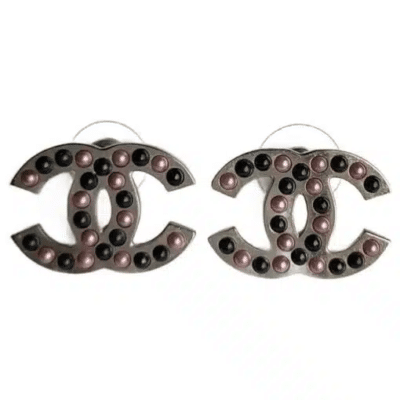 Chanel CC Earrings Silver Hardware with Pink and Navy Faux Pearls