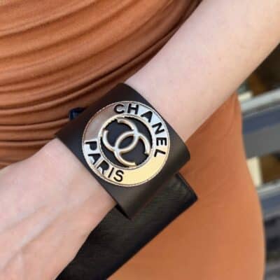 Chanel Leather CC Cuff Bracelet in dark Brown