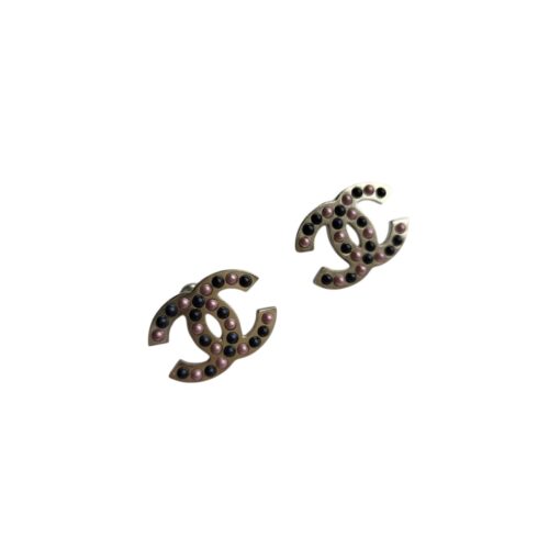 Chanel CC Earrings Silver Hardware with Pink and Navy Faux Pearls - Image 3