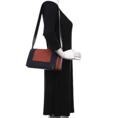 CELINE Smooth Calfskin Medium Frame Shoulder Bag Dark Navy Claycourt