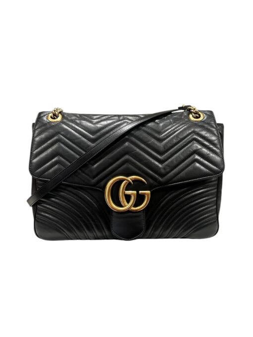 GUCCI Calfskin Matelasse Large GG Marmont Shoulder Bag Black - Image 11