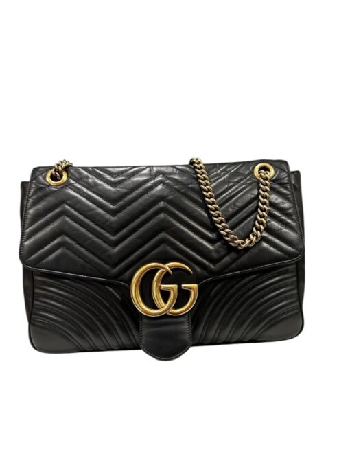 GUCCI Calfskin Matelasse Large GG Marmont Shoulder Bag Black - Image 4