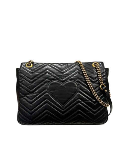 GUCCI Calfskin Matelasse Large GG Marmont Shoulder Bag Black - Image 14