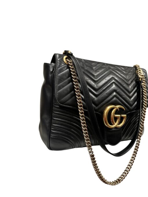 GUCCI Calfskin Matelasse Large GG Marmont Shoulder Bag Black - Image 15