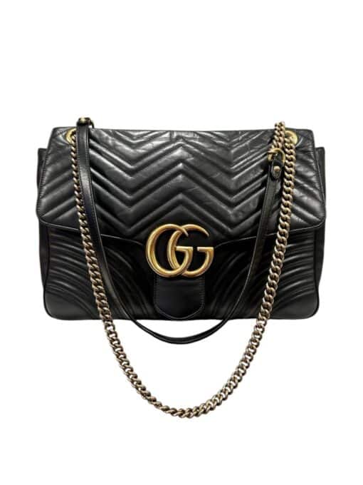 GUCCI Calfskin Matelasse Large GG Marmont Shoulder Bag Black